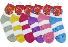 6 Pairs Women's Stripes Fuzzy Soft Plush Cozy Socks Ankle Non-Skid Slipper Warm