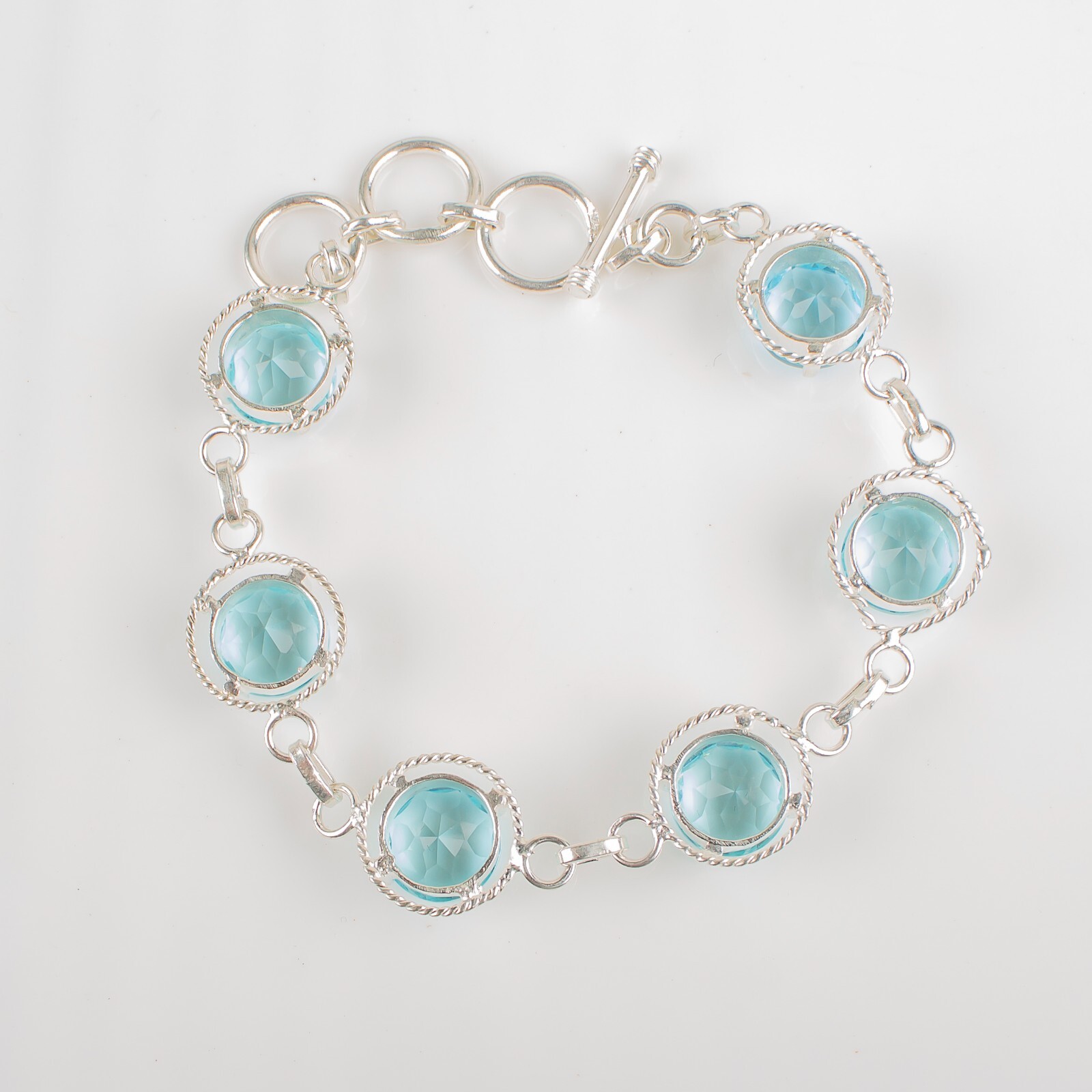Wedding Gift For Her 925 Silver Natural Sky Blue Topaz Gemstone Chain Bracelet