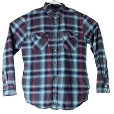 Grizzly Mountain Plaid Shirt Size Large Button Front Lined Red Blue