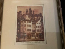 Hillenbrand etching / Painting 933 1933? Small painting.   City Landscape