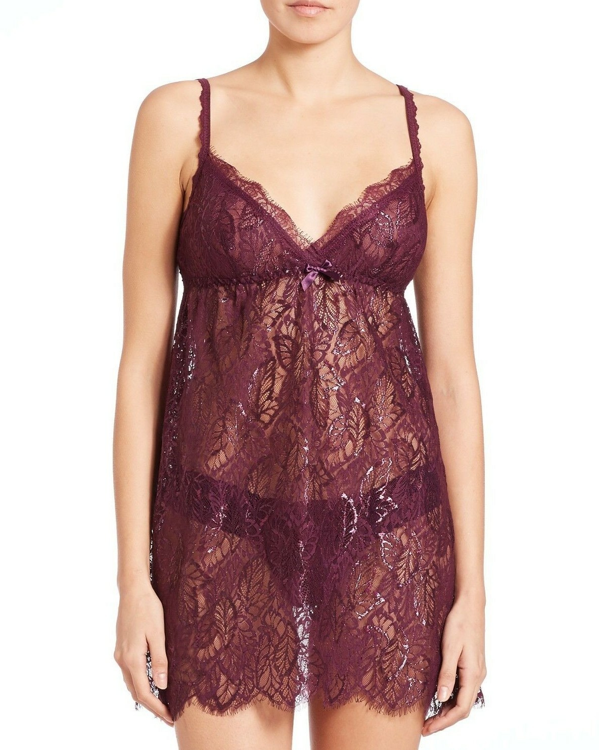 Nuevo Hanky Hoja de Plata Camisa Encaje Noche Vestido Osito Berenjena Vino M