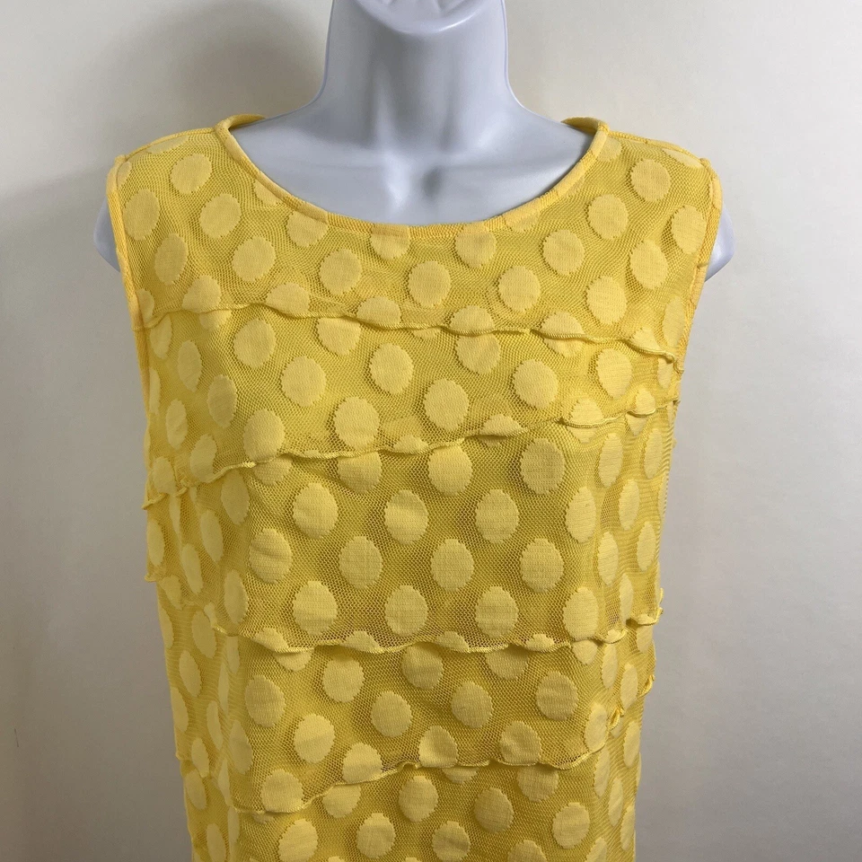 Camiseta sin mangas Dana Buchman para mujer grande amarilla en capas encaje camisola lunares ligera Foto 2 de 4