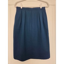 Pure Wool Pencil Skirt, Women's Size 10 Knee Length Teal Vintage Trad Wife