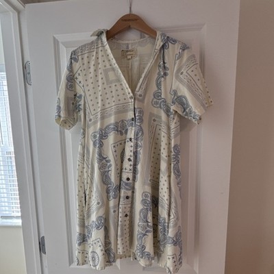 Current/Elliott Ivory Blue Paisley V-Neck Short Sleeve Shirt Dress Regular 0