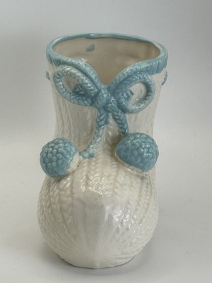 Vintage Knit Baby Bootie Planter Blue Decoration MCM Japan Nursery Decor