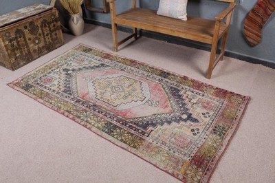 3,7x7,2 ft Rug, Turkish Vintage Area Rug, Red Wool Rug