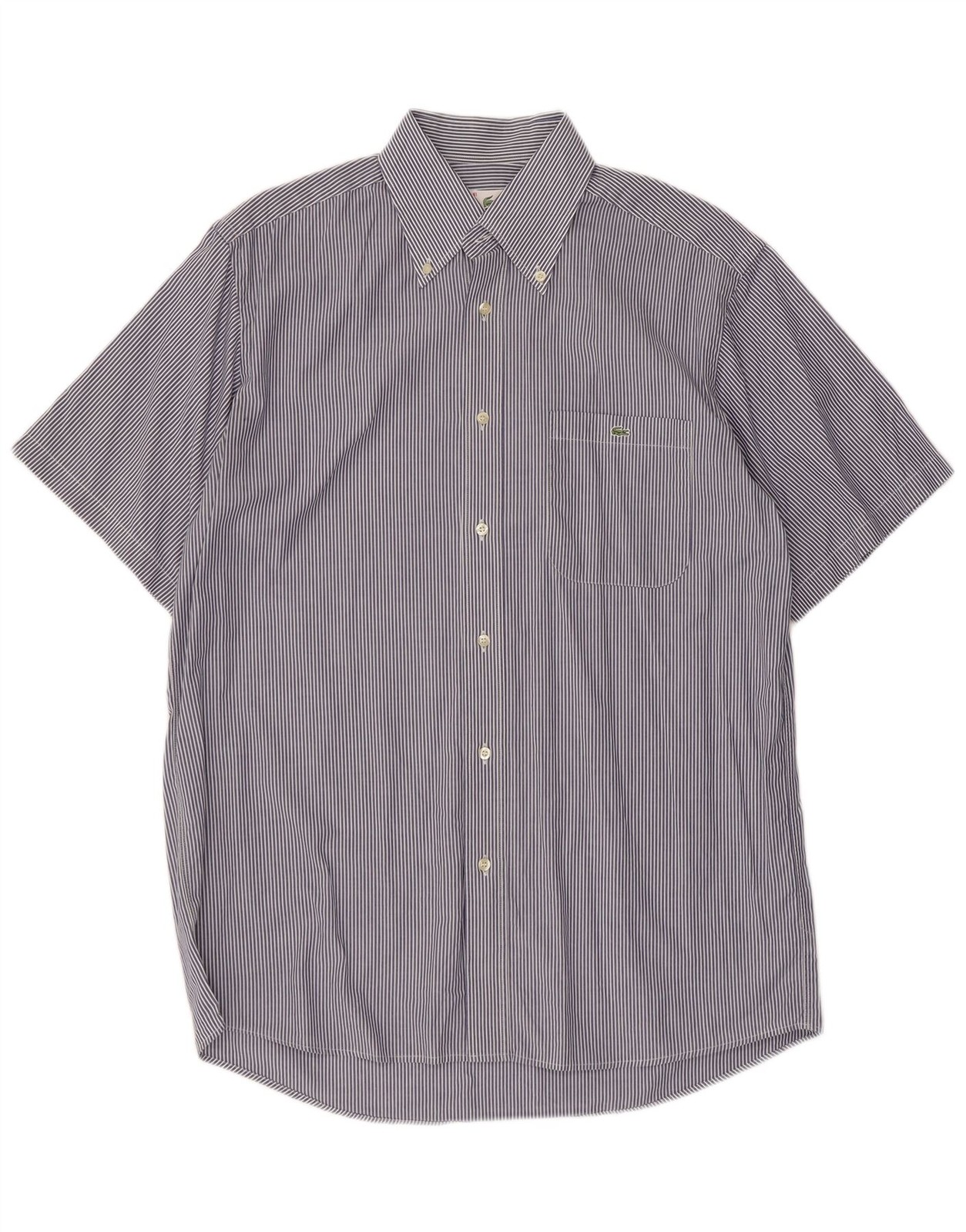 Lacoste Mens Short Sleeve Shirt Size 41 Large Navy Blue Pinstripe Cotton ZO07