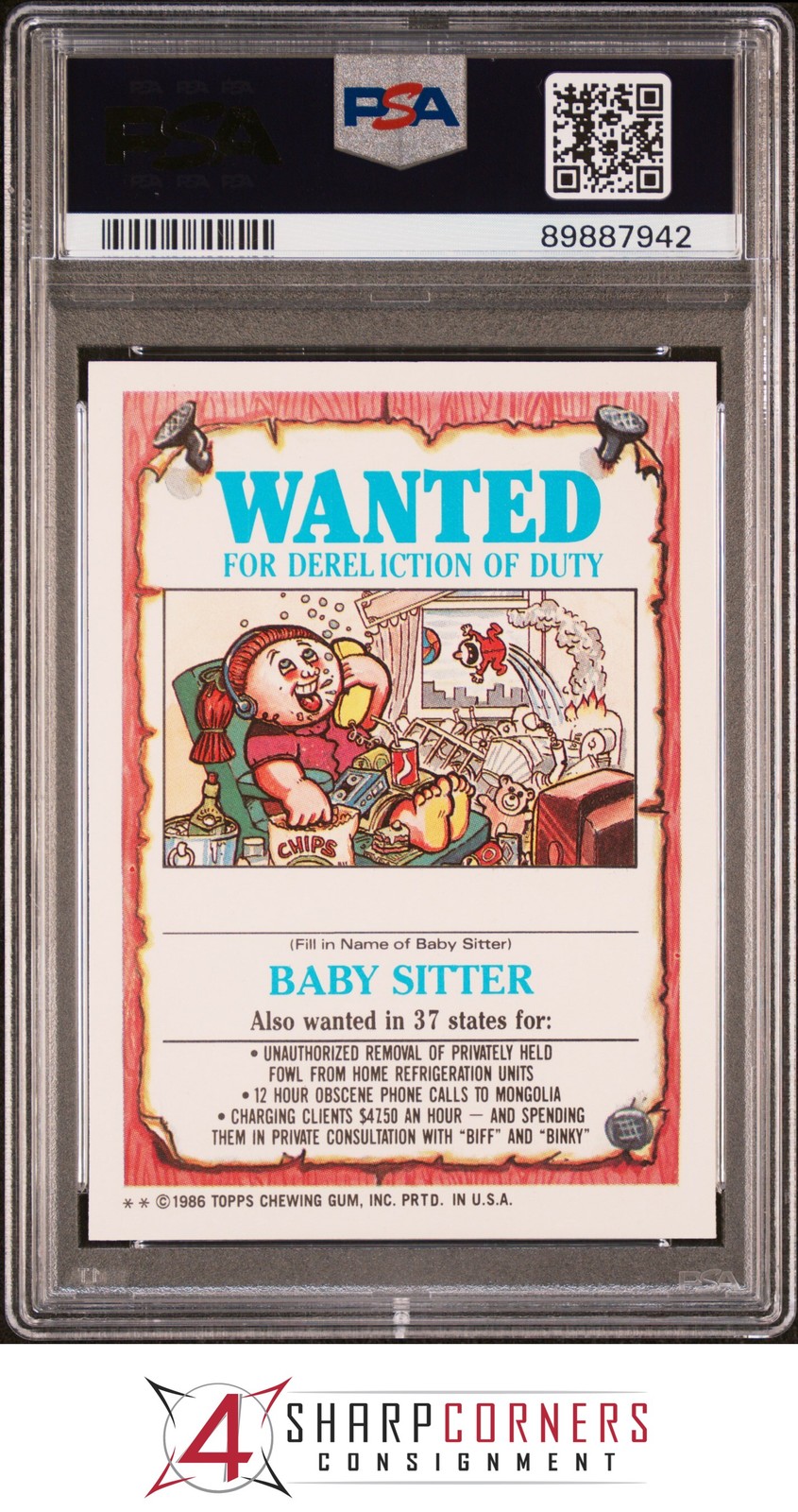 1986 GARBAGE PAIL KIDS STICKERS #132b UNZIPPED ZACK SERIES 4 PSA 10 view 2