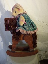 Handmade Wooden Rocking Horse with Jointed Bear Riding Horse