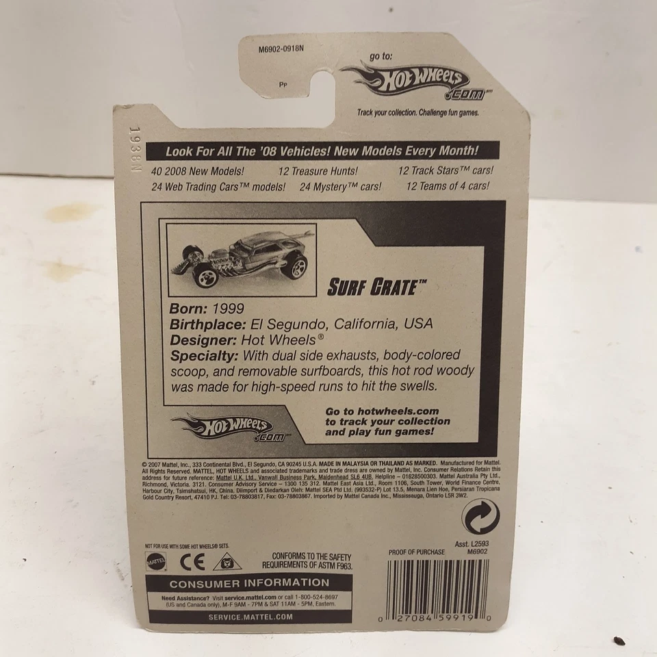 Caja de surf Hot Wheels escala 1:64 Hot Rod coche fundido a presión coleccionable Foto 2 de 3