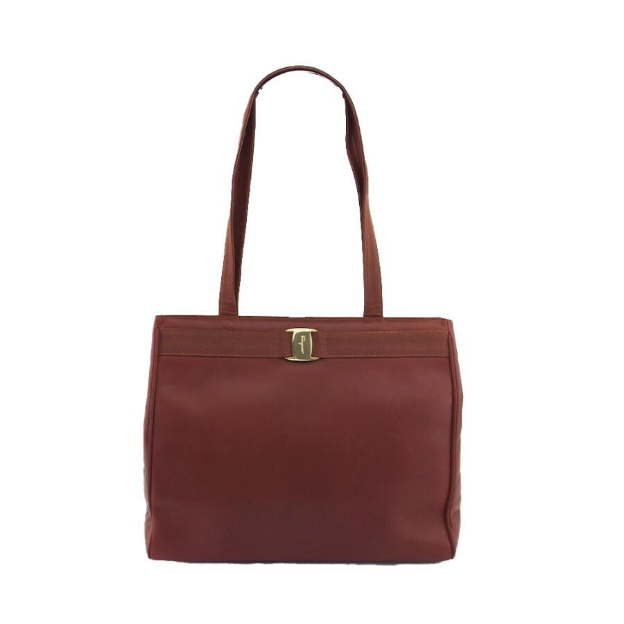 Salvatore Ferragamo Gancini Brown Leather Tote Bag Shoulder Women Auth