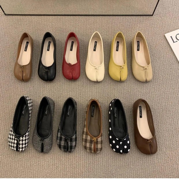 Para mujeres Cuero Pajarita Tabi Puntera Dividida Tacón Medio Moda Ballet Zapatos Reino Unido