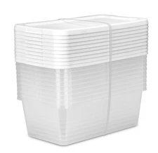 Set of (10) 6 Quart Storage Boxes, Clear Plastic Storage Bin with Snap-on Lid