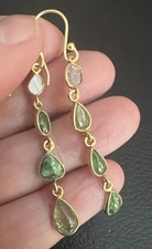 (D&L) 9ct Gold On  Sterling Silver Emerald & Diamond Drop Earrings