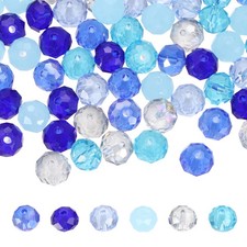 200Pcs 8mm Faceted Rondelle Glass Beads Czech Spacers, Blue Tone