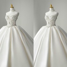 Stain Wedding Dress Beading Strapless Floor Length Sleeveless A-Line Bridal Gown