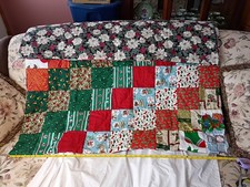 45"W X 66"L Reversible Christmas Themed Quilt Pre-owned