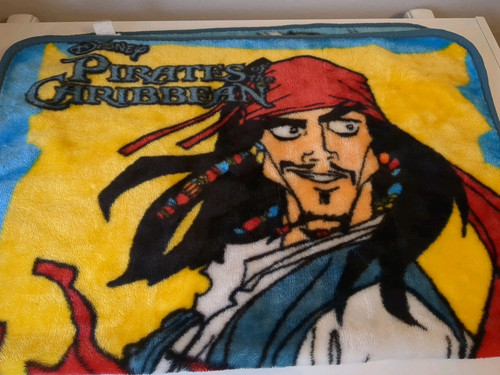 Vintage Pirates of the Caribbean Disney Cartoon Plush Fleece Blanket Jack 30x42 - Picture 3 of 5