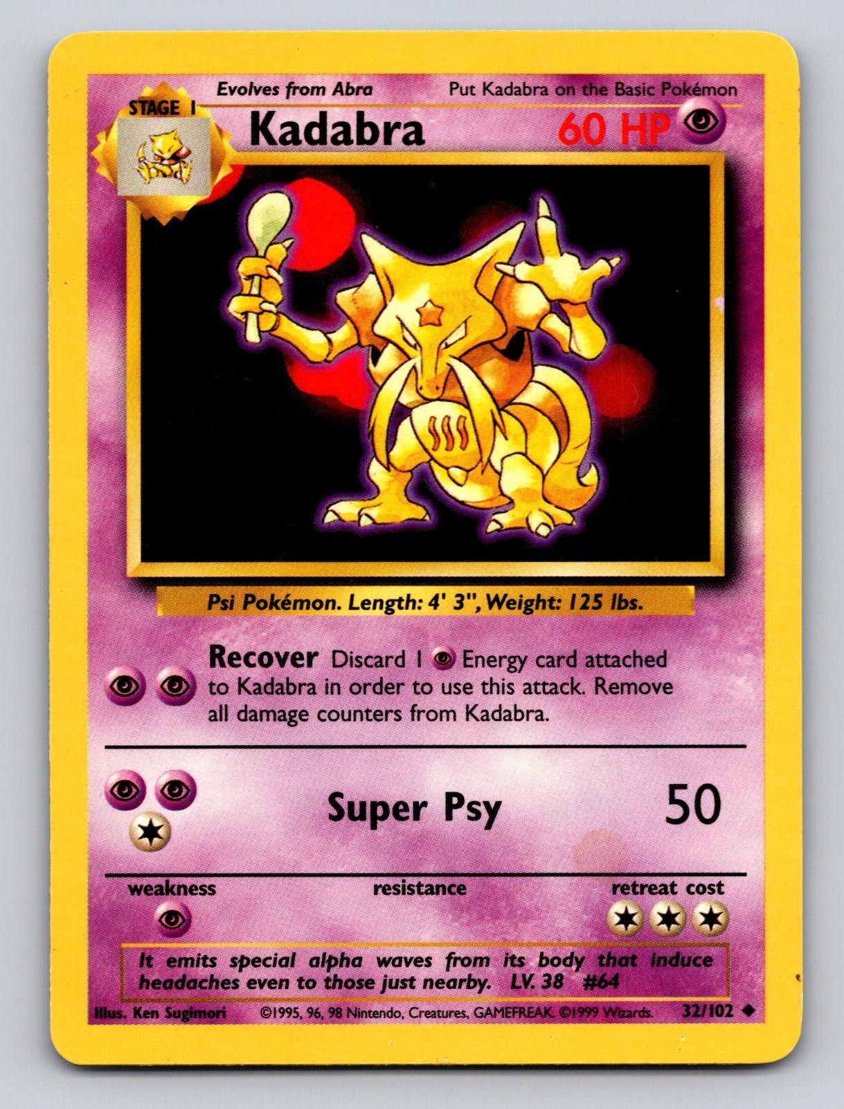 Kadabra 32/102 Uncommon Base Set Unlimited Pokemon LP