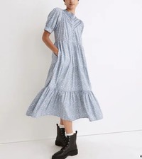 Madewell Embroidered Puff-Sleeve Midi Dress in Cottage Garden Blue XXS