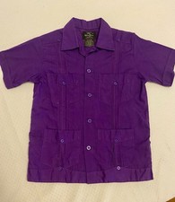 GONGORA Guayabera Purple Cotton Boys Shirt Size 8 - Dimensions Pics 8-10 Mexico
