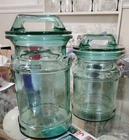 Vintage LE Smith Green Glass Milk Jug Canisters Cookie Jars w/Lids