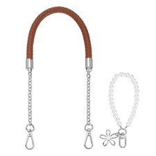 62cm/24.4" PU Leather Braided Purse Straps Brown, Silver Buckle 