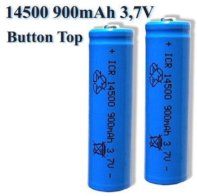 2x IICR 14500 900 mAh 3,7 V Li-Ion Akku Button-Top Solar-Lampe wiederaufladbar