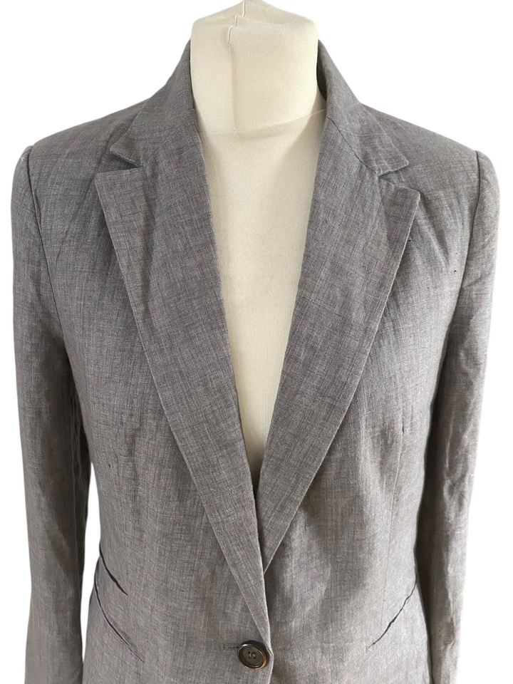 Zara Women’s Medium Grey 100% Linen Blazer Smart Jacket  - Image 4 of 4
