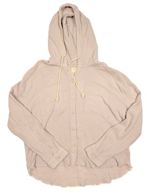 Uncharted Threads Purple Cotton Crinkle Button Up Hoodie Women's Size L NWT