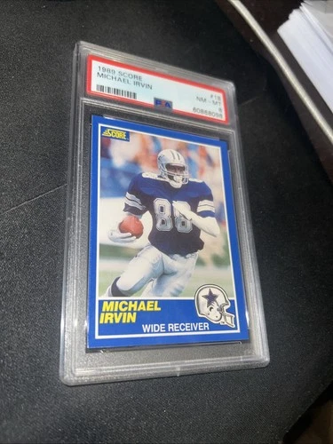 Michael Irvin Rookie Card, 1989 Score Football #18 Graded PSA 8 COWBOYS/MIAMI