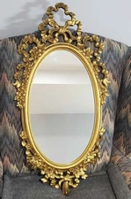 Vtg 1970 Syroco 2322 Wall Mirror Gold Ornate Floral & Bows Hollywood Regency 32"