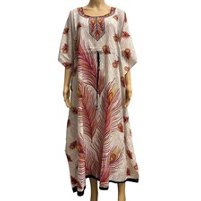 Bohemian Crepe Caftan Cover-Up Hippie African Maxi Lounge Dress 53 Peacock