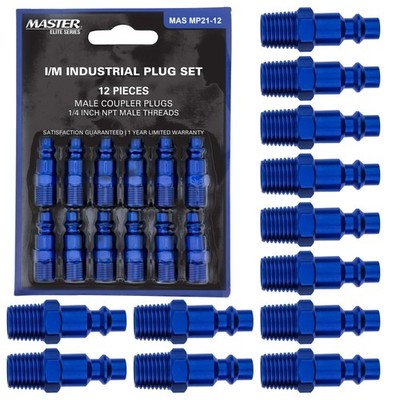 12 Pc Master Elite Industrial I / M Type Plug Air Fittings Set, 1/4'' NPT Male