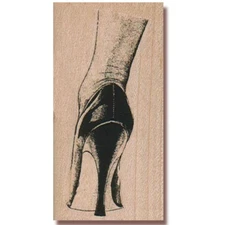 Wood Rubber Stamp, Pretty Leg With High Heel Shoe, Woman Retro Fashion Pump Back