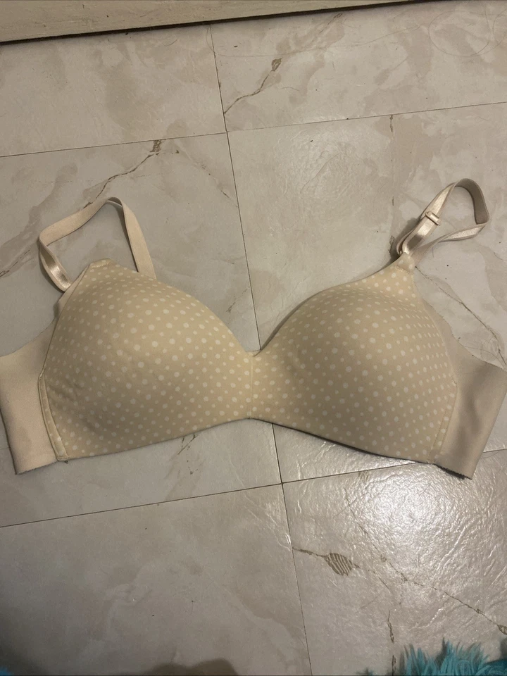 Lote de 2 sutiãs Warners 36a acolchoados GUC bege ponto branco turquesa sem fio - Imagem 2 de 4