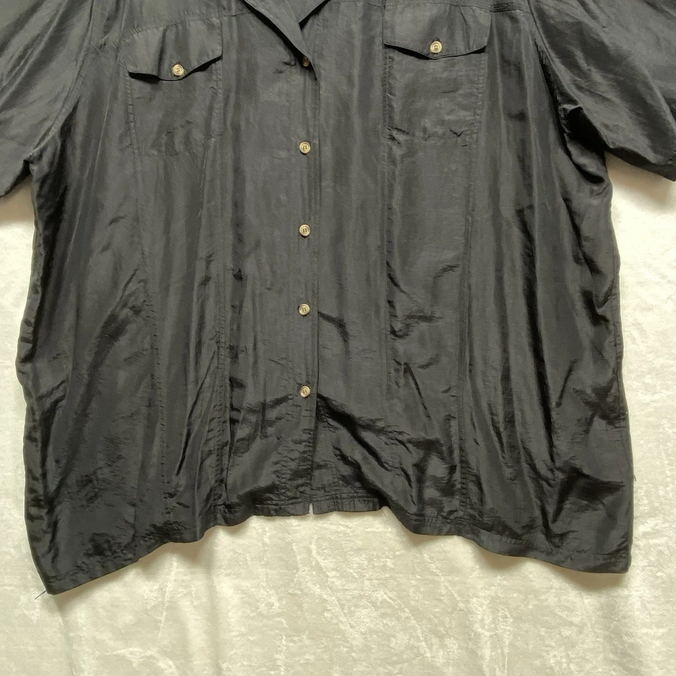 Blusa Venezia Mujer Negra Talla Plus 26-28 100% Seda Manga Corta Bolsillos Foto 4 de 4