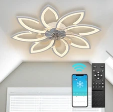 Fszusg 35" Petal LED Ceiling Fan Remote App Control Dimmable 6 Speed