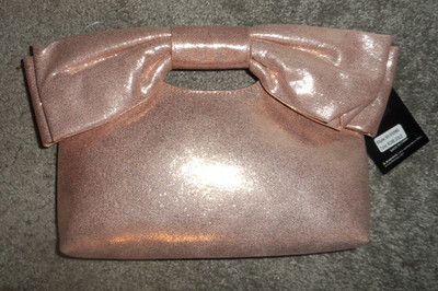 Cute IMO vegan pink metallic bow clutch crossbody purse handbag NWT