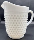 Vintage Anchor Hocking HOBNAIL White Milk Glass 65 oz Pitcher 8x8" Excellent