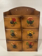 VTG Wood Caddy Box Sewing Stand Storage Wall Mount Flower Drawer Thread Buttons