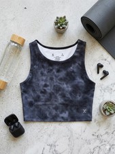Xersion Girls Sports Bra S 7/8 Black Gray Tie Dye High Neck Athletic Crop Top S