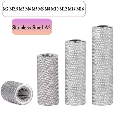 GOO BETTTER A2 Stainless Knurled Threaded Sleeve Rod Bar Stud Round Connector Nuts Long Nuts