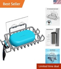 Bar Soap Holder for Shower Wall with 4 Hooks, Stainless Steel Adhesive Soap D...