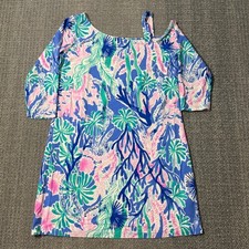 Lilly Pulitzer Lori Mini Dress Off Shoulder Jet Stream Blue/Pink Tropical Large