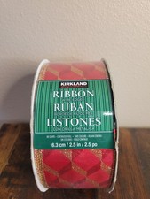 KIRKLAND WIRED-RIBBON 45.7m NEW IN PACKAGE Red  Gold Two Tone Stripes 2 1/2  W