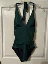    Boden Ladies Dark Green One Piece Ruched Halter Size 8 Swim Bathing Suite   
