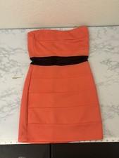 Agaci Womens Mini Dress Size M Orange Back Zip Sleeveless Empire Waist