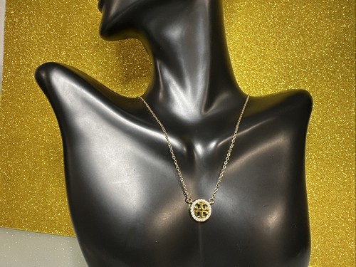 Tory Burch Double T Logo Pendant Necklace Gold & Crystal Chain Classic - Picture 5 of 5