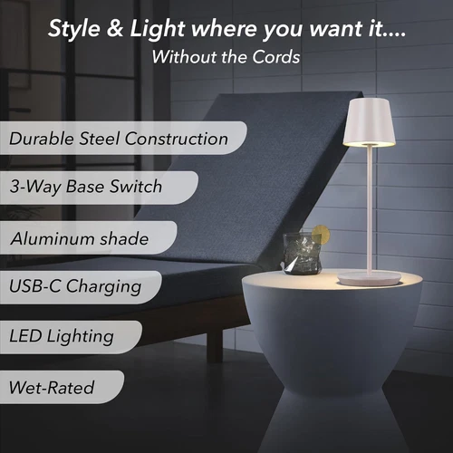 Mena Accent Rechargeable Table Lamp - 14.5" Pale Pink with USB-C & LED - Picture 2 of 7